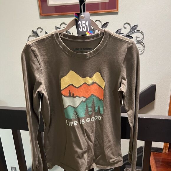 Life is Good Women’s Green  Graphic Mountain Long Sleeve T-Shirt Small #351 - Picture 6 of 6